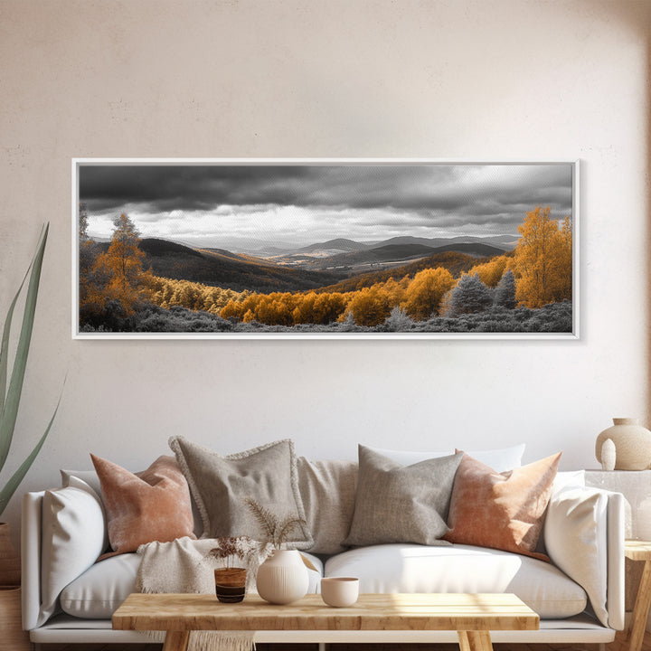 Fall Hills, Autumn Forest, Moody Landscape, Rolling Mountains, Framed Canvas Print, Cabin Wall Art, Nature Photography, Cozy Home Decor