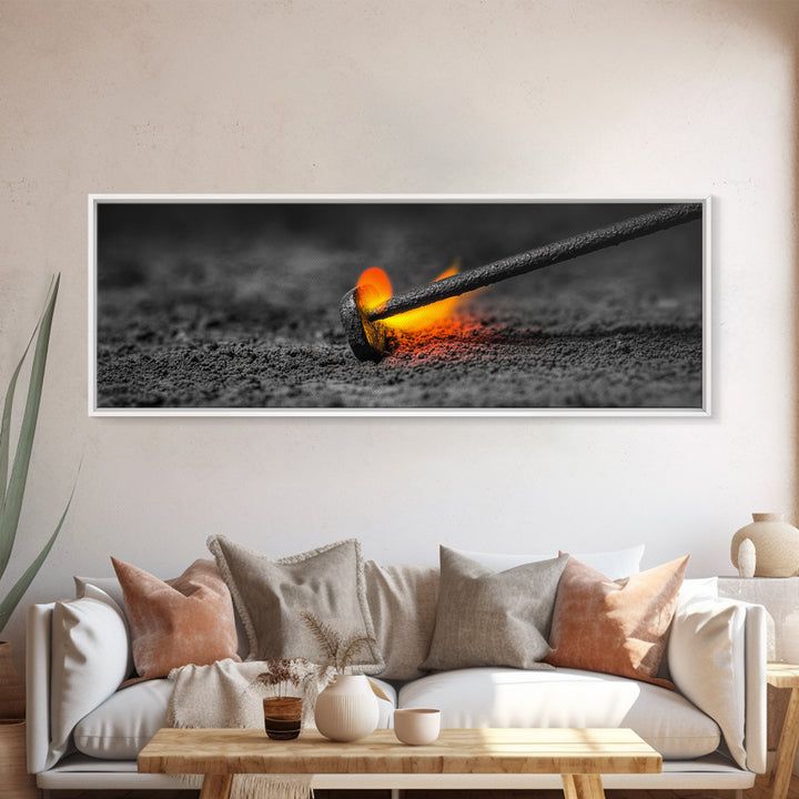 Branding Iron Fire, Industrial Glow Art, Rustic Ranch Scene, Cowboy Western Print, Canvas Print, Man Cave Wall Art, Farmhouse Decor