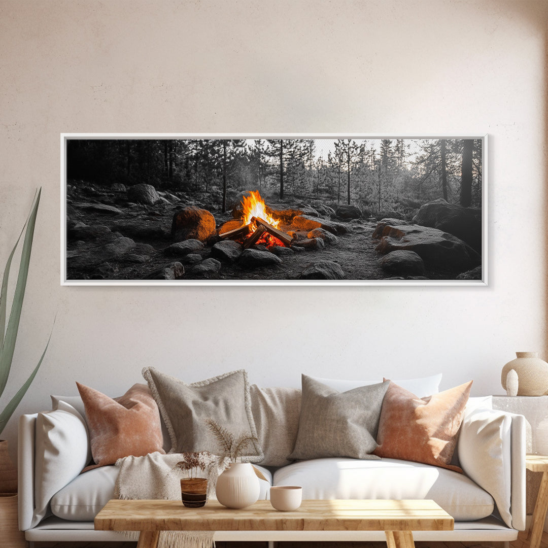 Campfire Heat, Forest Light, Autumn Fire, Nature Glow, Canvas Print, Rustic Wall Art, Cabin Living Decor, Outdoor Adventure Style