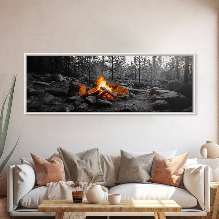 Campfire Heat, Forest Light, Autumn Fire, Nature Glow, Canvas Print, Rustic Wall Art, Cabin Living Decor, Outdoor Adventure Style