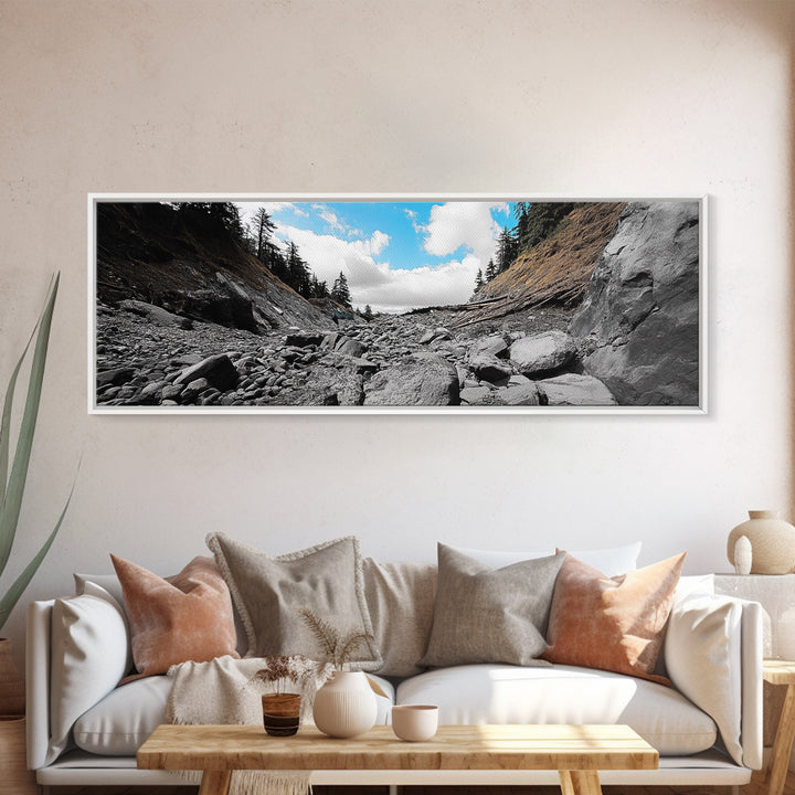 Rocky Trail, Blue Sky, Wilderness Path, Forest Adventure, Canvas Print, Rustic Nature Art, Hiking Wall Art, Cabin Living Room Decor