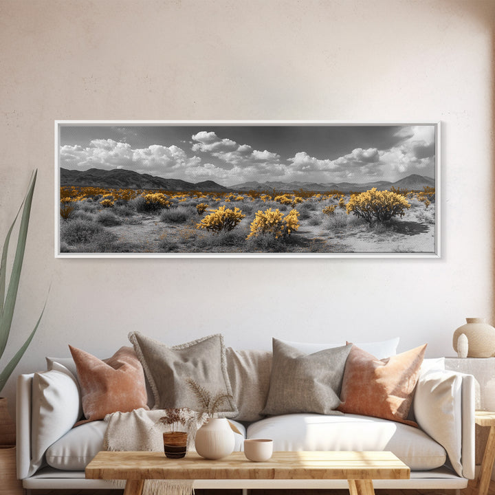 Desert Cactus, Southwestern Vibes, Golden Landscape, Boho Earth Tones, Framed Canvas Print, Entryway Wall Art, Desert Home Decor