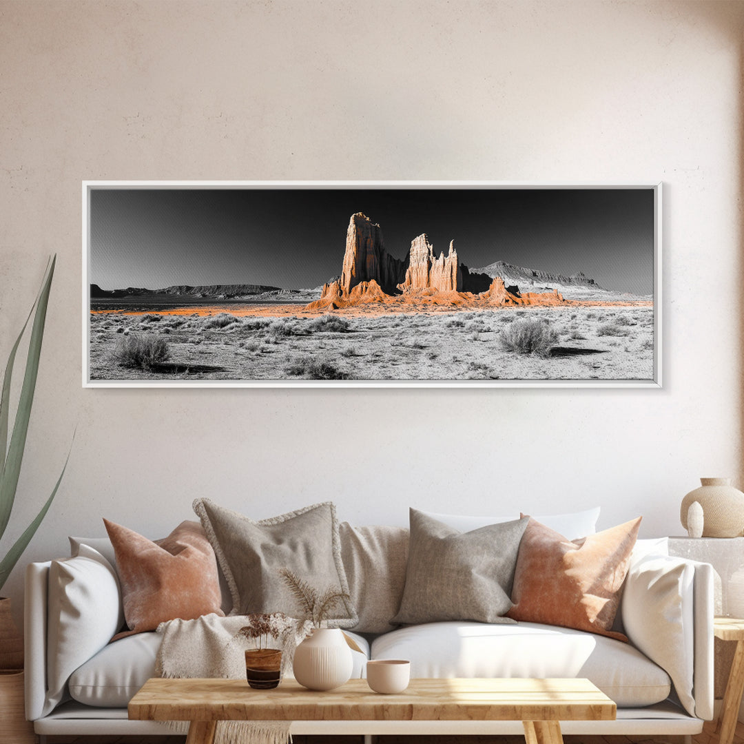 Desert Monolith Landscape, Orange Canyon Art, Southwest Nature Wall Decor, Framed Canvas Print, Rustic Home Art, Minimalist Earth Tones