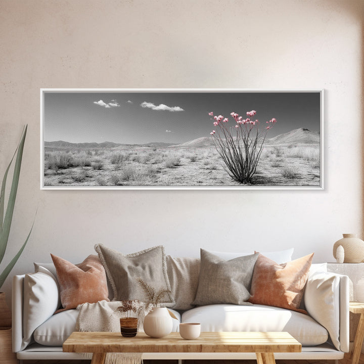 Desert Bloom Flowers, Pink Wildflower Landscape, Nature Wall Art, Framed Canvas Print, Boho Decor, Feminine Desert Bedroom Aesthetic