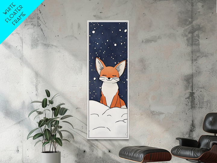 Sleepy Fox In Snowy Night Canvas Print, Whimsical Animal Art, Woodland Nursery Decor, Kids Room Wall Decor, Winter Wall Art