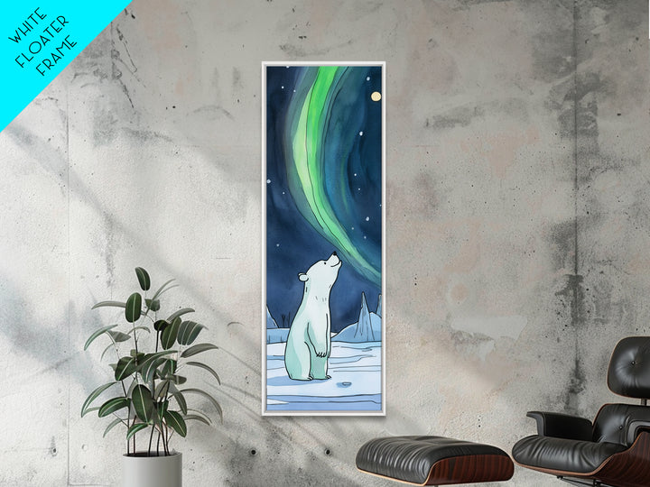 Polar Bear Watching Northern Lights Wall Art, Aurora Canvas Print, Arctic Animal Art, Nursery Decor, Winter Nature Wall Decor