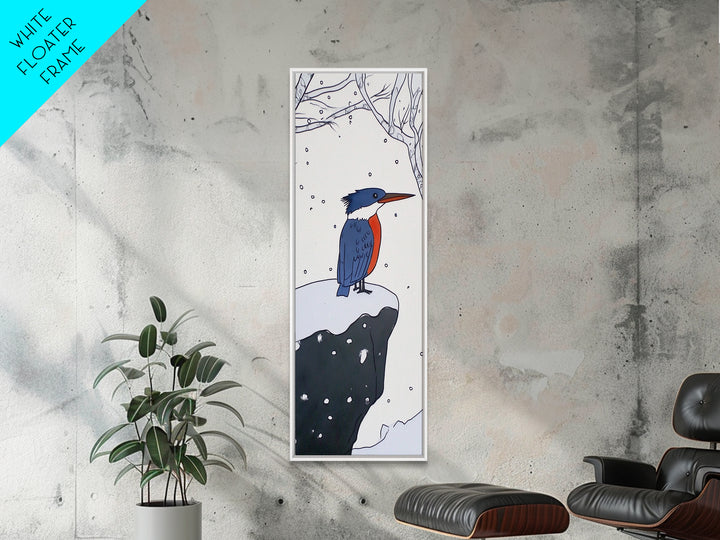 Snowy Kingfisher In Winter Forest Wall Art, Blue Orange Bird Print, Whimsical Woodland Decor, Nursery Room Gift, Kids Wall Art