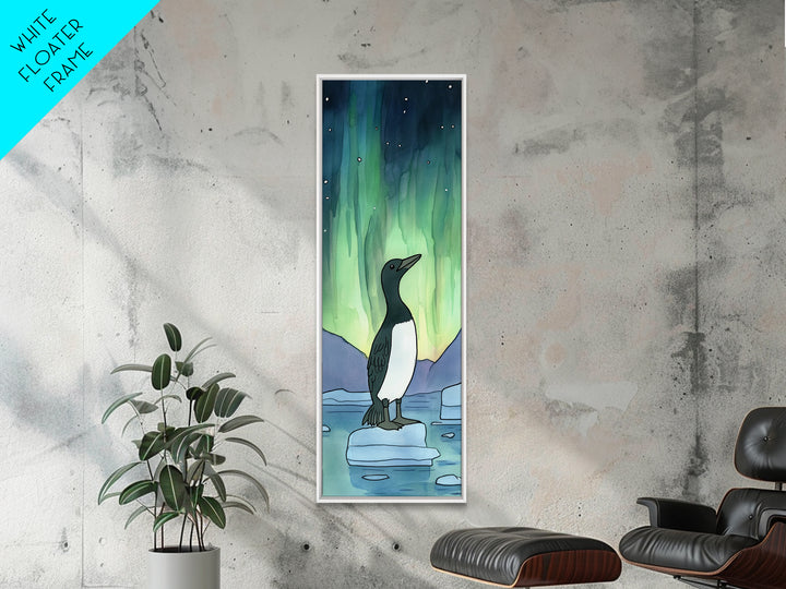 Penguin Under Northern Lights Wall Art, Aurora Night Sky Canvas Print, Whimsical Polar Animal Decor, Nursery Gift, Kids Room