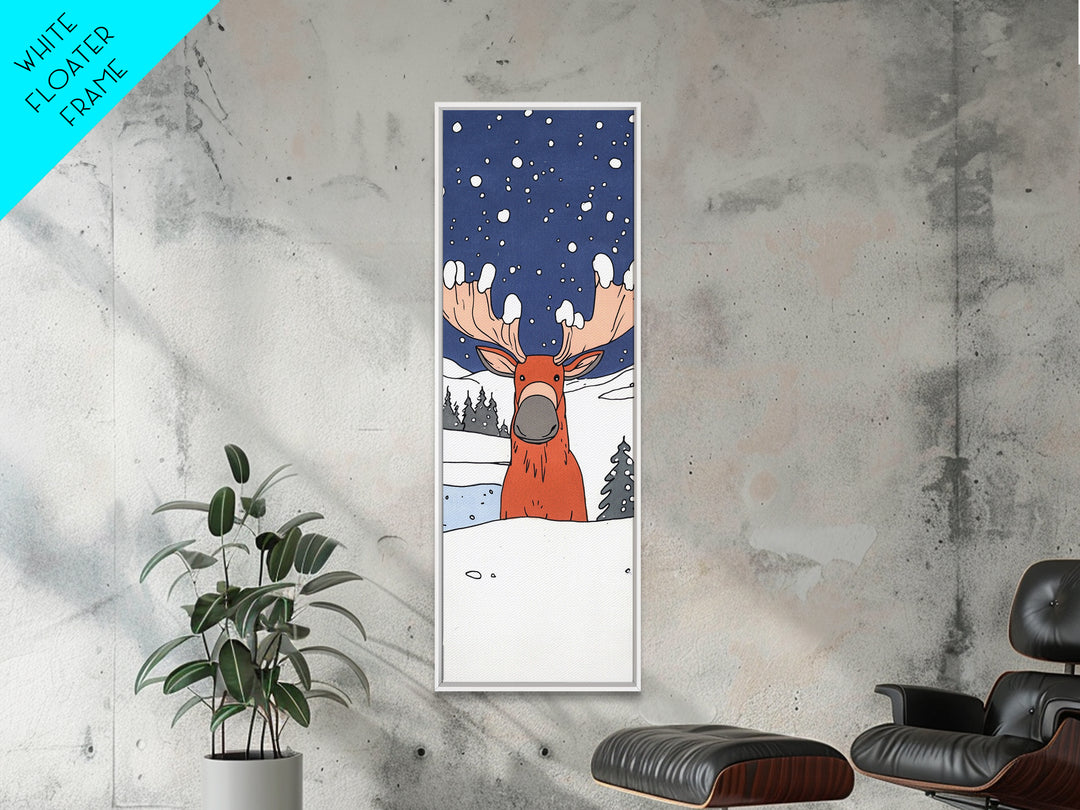 Whimsical Moose In Snow Wall Art, Cute Animal Print For Nursery Decor, Winter Woodland Kids Room Decor, Housewarming Gift
