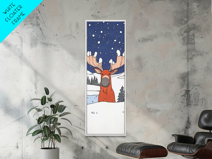 Whimsical Moose In Snow Wall Art, Cute Animal Print For Nursery Decor, Winter Woodland Kids Room Decor, Housewarming Gift