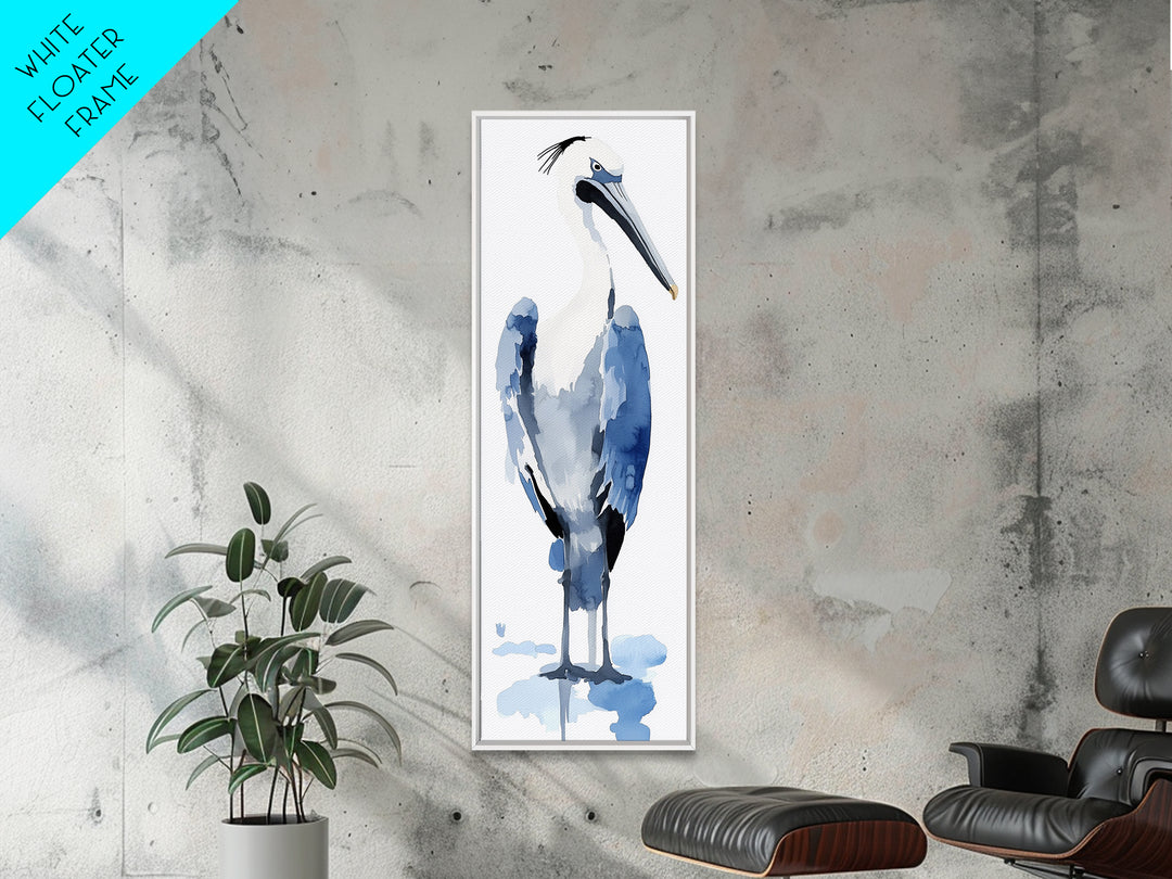 Blue Heron Watercolor Wall Art, Coastal Bird Print, Nautical Bathroom Decor, Ocean Wildlife Art, Elegant Lake House Gift