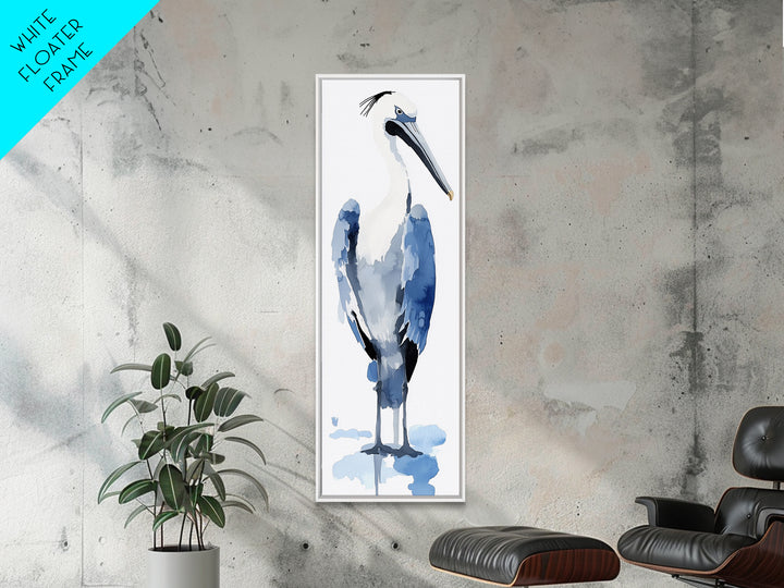 Blue Heron Watercolor Wall Art, Coastal Bird Print, Nautical Bathroom Decor, Ocean Wildlife Art, Elegant Lake House Gift