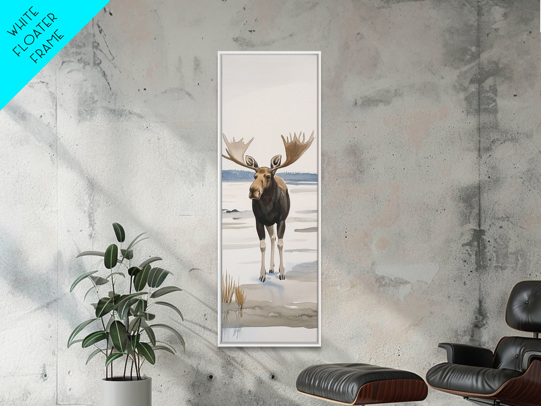 Snowy Moose Watercolor Wall Art, Rustic Wildlife Print, Cabin Decor, Winter Landscape Art, Nature Lover Housewarming Gift