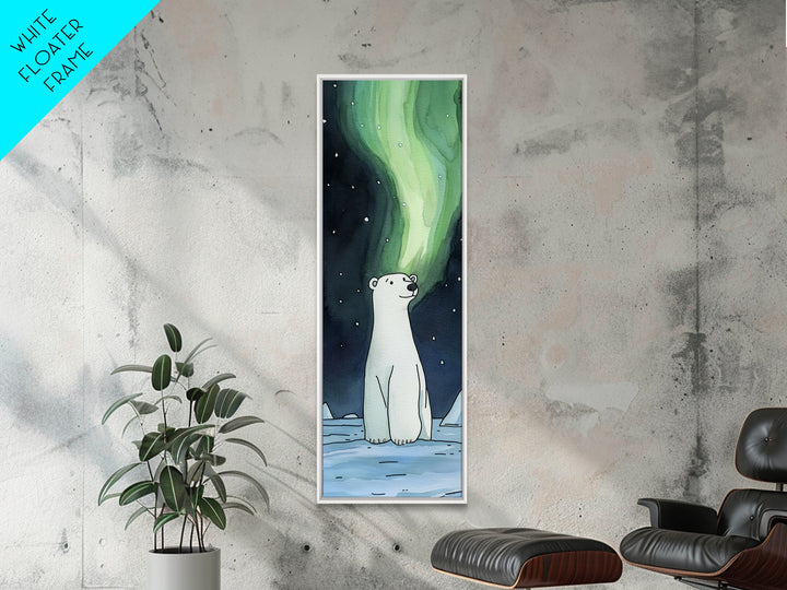 Polar Bear Northern Lights Canvas Print Cute Arctic Animal Art, Celestial Nursery Decor, Kids Room Wall Art Gift For Baby Shower