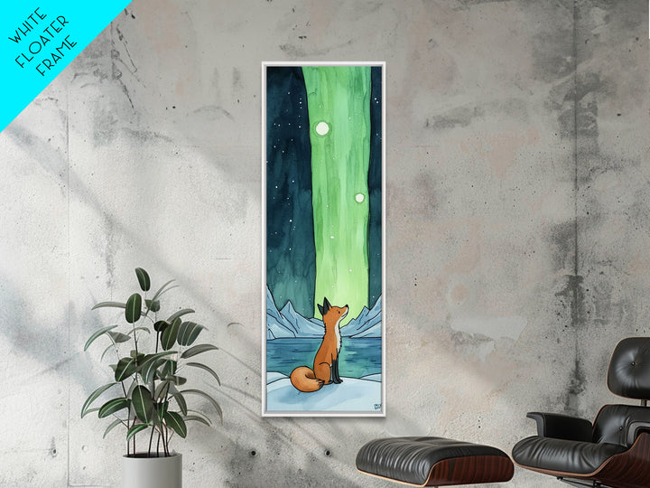 Fox Watching Northern Lights Canvas Print Arctic Landscape Wall Art, Celestial Animal Decor, Cozy Kids Room Nursery Gift