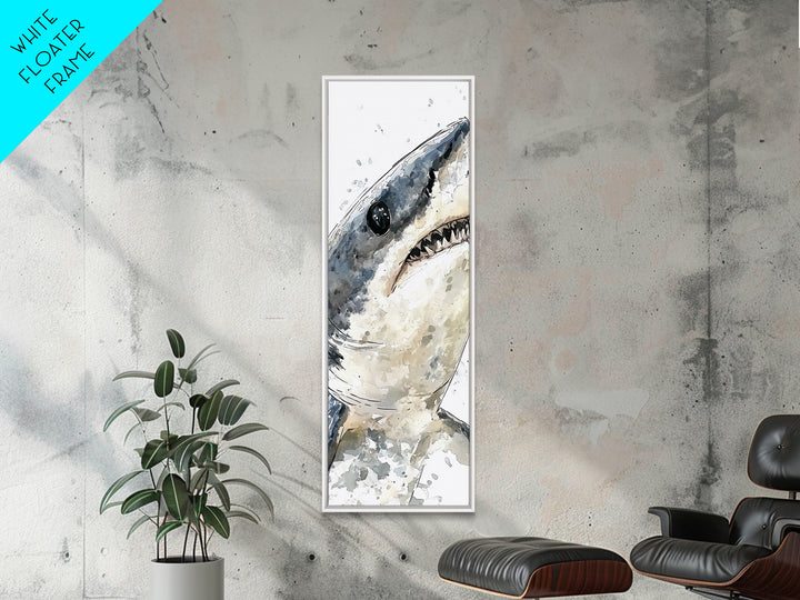 Great White Shark Canvas Print, Dramatic Ocean Animal Wall Art, Nautical Bathroom Decor, Coastal Sea Life Gift For Shark Lover