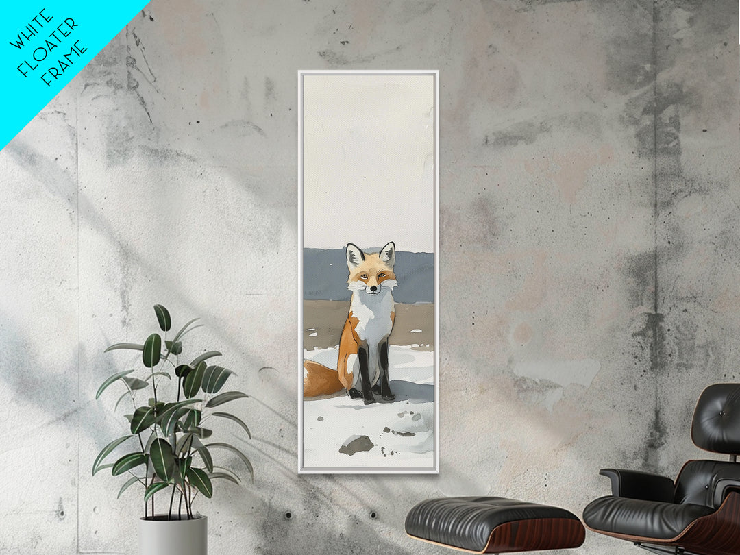 Minimal Fox In Snow Wall Art, Modern Wildlife Canvas Print, Scandinavian Animal Decor, Woodland Nursery Art, Neutral Home Decor