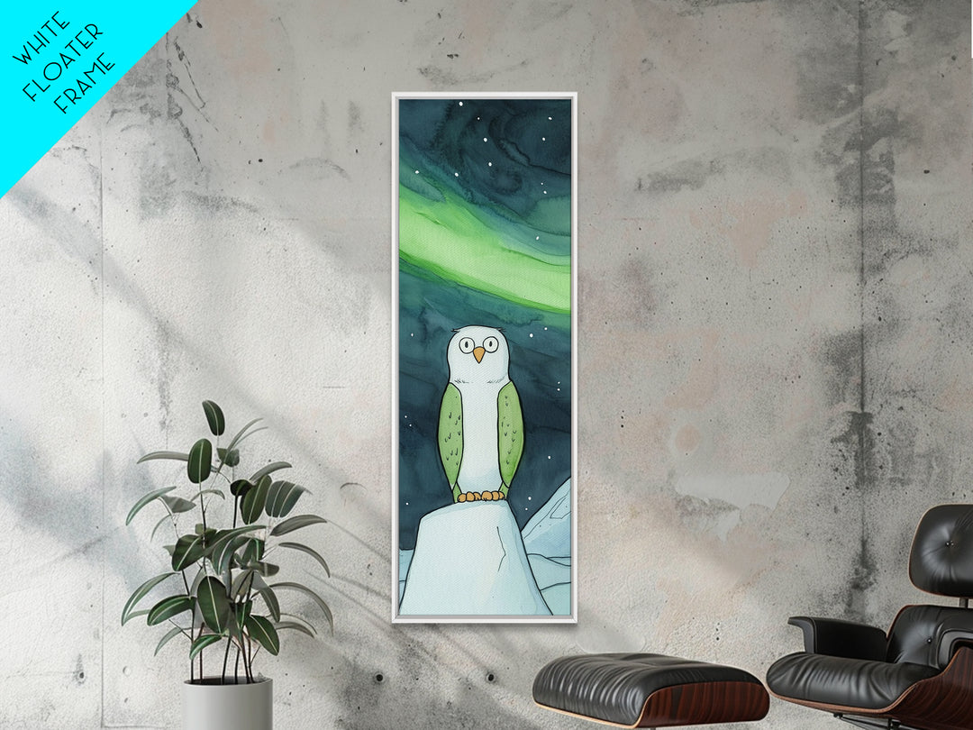 Cute Owl Under Aurora Wall Art, Whimsical Northern Lights Canvas Print, Kids Room Decor, Nursery Animal Art, Winter Gift