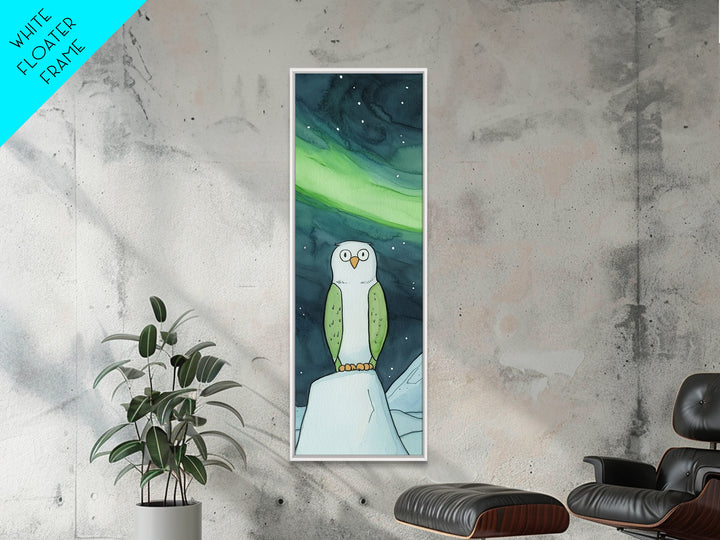 Cute Owl Under Aurora Wall Art, Whimsical Northern Lights Canvas Print, Kids Room Decor, Nursery Animal Art, Winter Gift