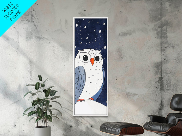 Snowy Owl Closeup Wall Art, Cute Winter Bird Canvas Print, Whimsical Nursery Decor, Kids Room Art, Snowfall Animal Gift Print