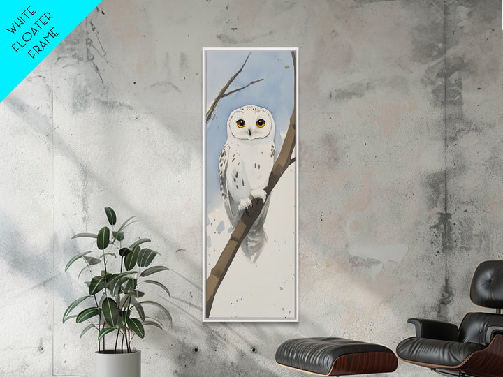 Snowy Owl On Winter Branch Wall Art, Watercolor Bird Print, Woodland Nursery Decor, Rustic Wildlife Art, Nature Lover Gift