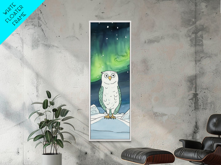 Wide Eyed Owl Beneath Northern Lights Wall Art, Whimsical Bird Print, Aurora Nursery Decor, Celestial Kids Room Art Gift