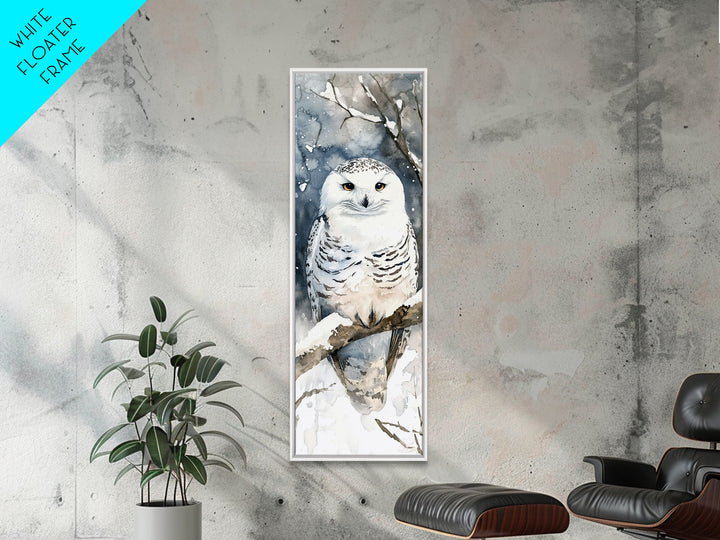 Realistic Snowy Owl In Snowy Forest Framed Canvas Print, Winter Wildlife Art, Nature Wall Decor, Rustic Cabin Decor Gift