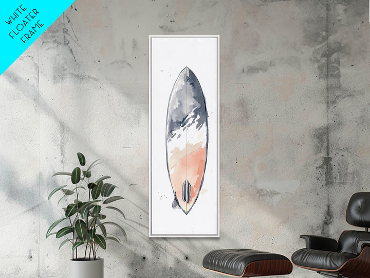 Minimalist Coral Gray Surfboard Canvas Print, Beach Wall Art, Coastal Bathroom Decor, Modern Nautical Home Decor, Surf Poster
