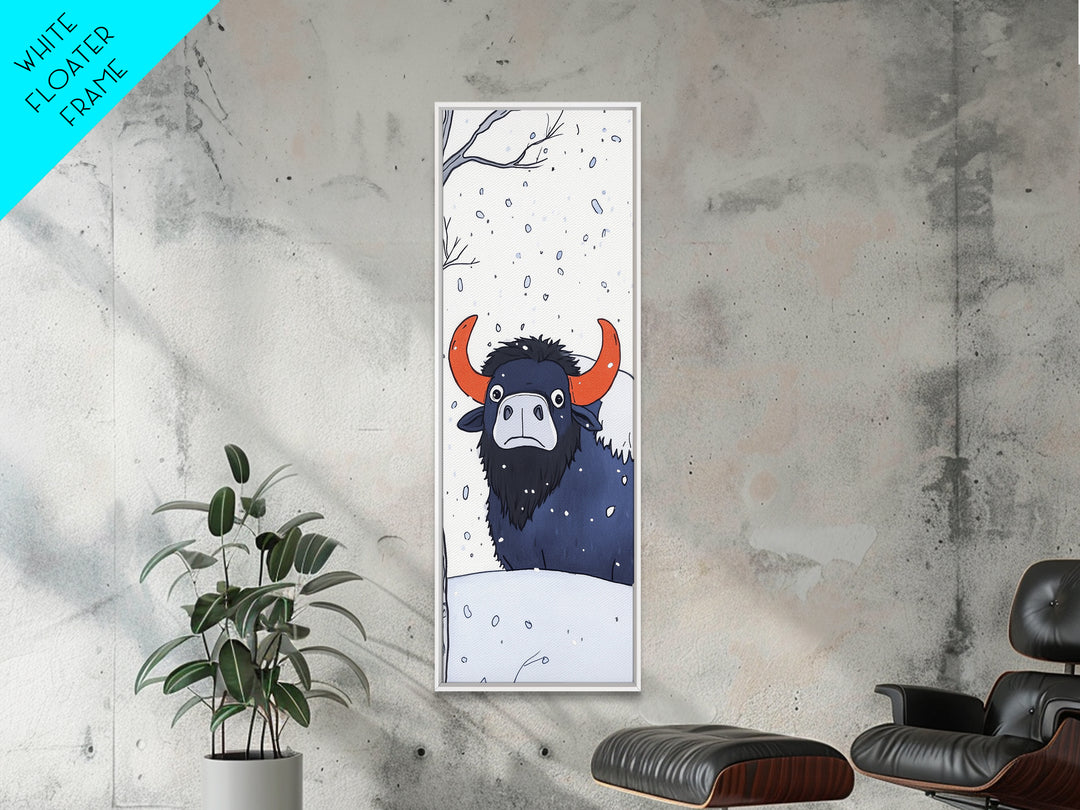 Musk Ox In Falling Snow Canvas Print, Whimsical Winter Animal Art, Nursery Wall Decor, Rustic Wildlife Gift For Kids Room