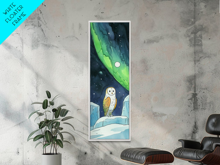 Barn Owl Under Northern Lights Canvas Print, Celestial Wall Art, Aurora Borealis Nursery Decor, Arctic Wildlife Gift For Owl Lovers