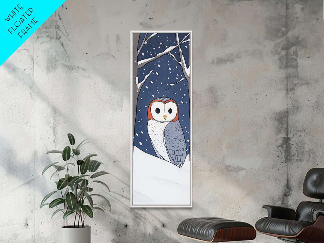 Cute Barn Owl In Snow Canvas Print, Whimsical Animal Wall Art, Winter Nursery Decor, Woodland Bird Gift For Kids Room Decor