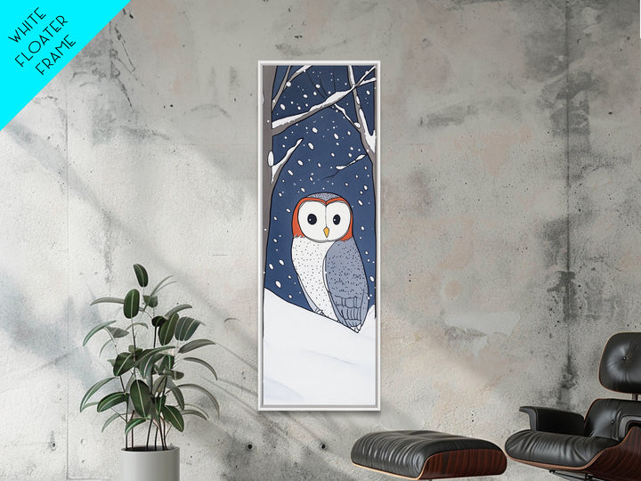 Cute Barn Owl In Snow Canvas Print, Whimsical Animal Wall Art, Winter Nursery Decor, Woodland Bird Gift For Kids Room Decor