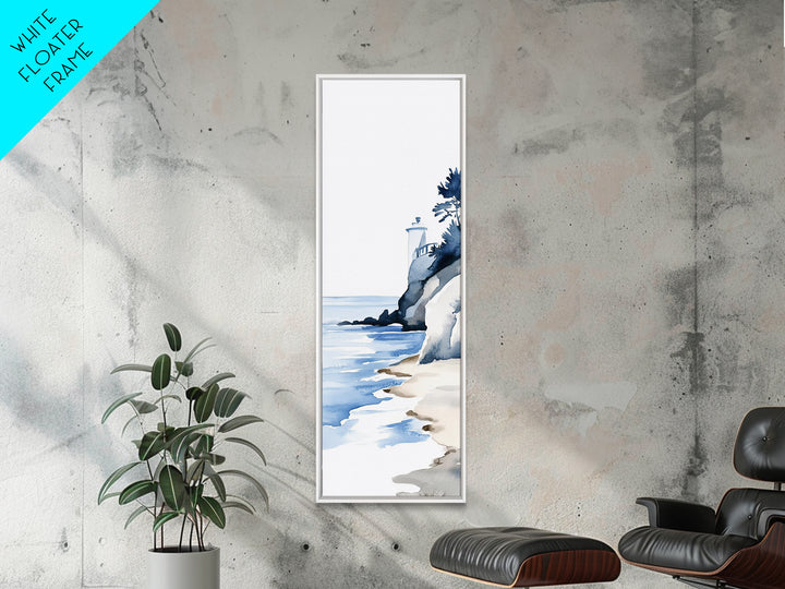 Blue Lighthouse On Cliff Canvas Print, Coastal Wall Art, Nautical Beach Decor, Ocean Landscape For Bathroom Or Living Room