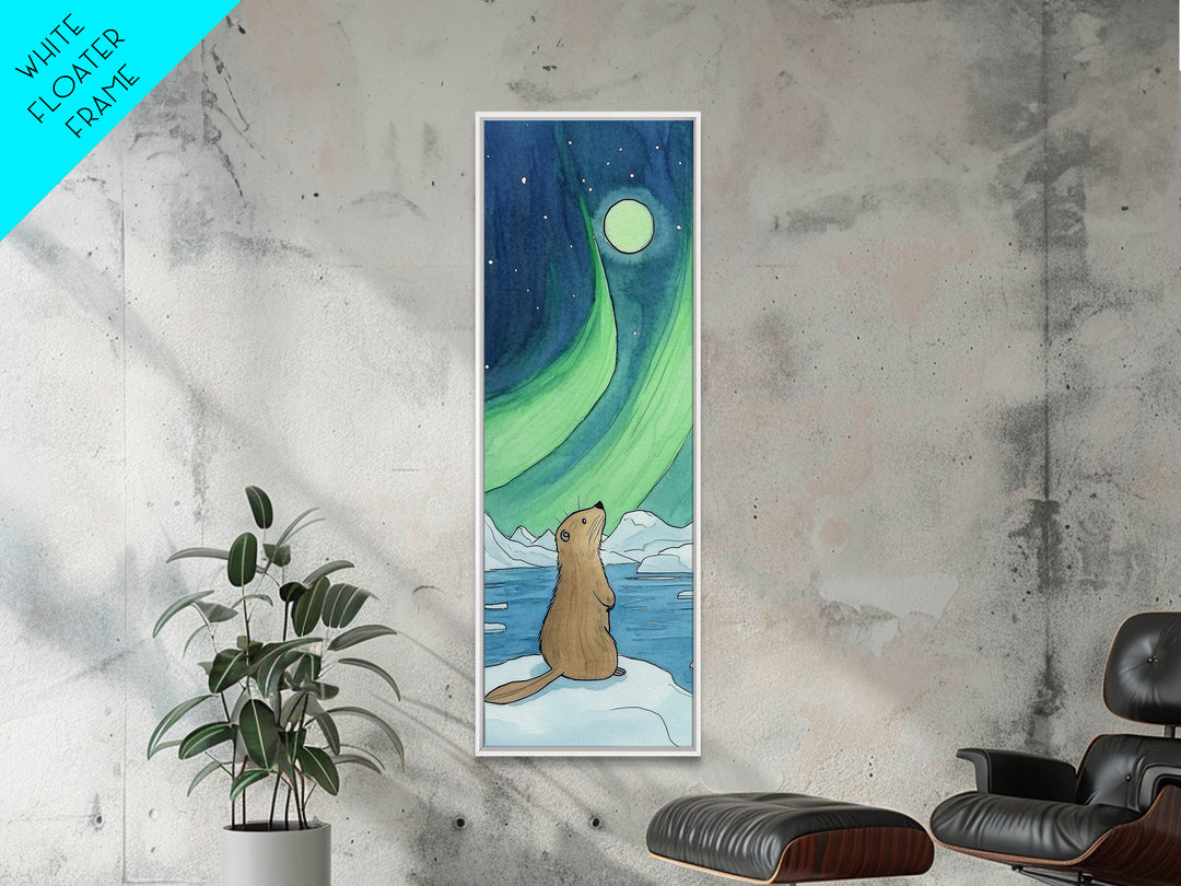 Cute Otter Northern Lights Moon Canvas Print, Whimsical Animal Wall Art, Nursery Decor, Kids Room Art, Aurora Gift For Children