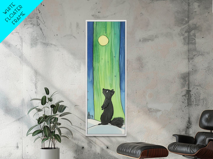 Black Squirrel Aurora Moon Canvas Print, Whimsical Animal Wall Art, Nursery Decor, Kids Room Art, Celestial Wall Decor Gift
