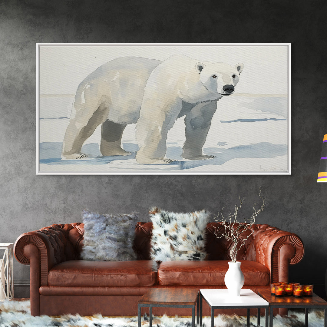 Polar Bear On Arctic Ice Wall Art, Watercolor Wildlife Canvas Print, Coastal Nursery Decor, Animal Lover Gift, Kids Room Art
