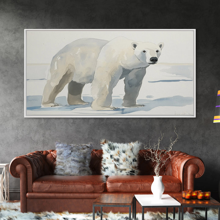 Polar Bear On Arctic Ice Wall Art, Watercolor Wildlife Canvas Print, Coastal Nursery Decor, Animal Lover Gift, Kids Room Art
