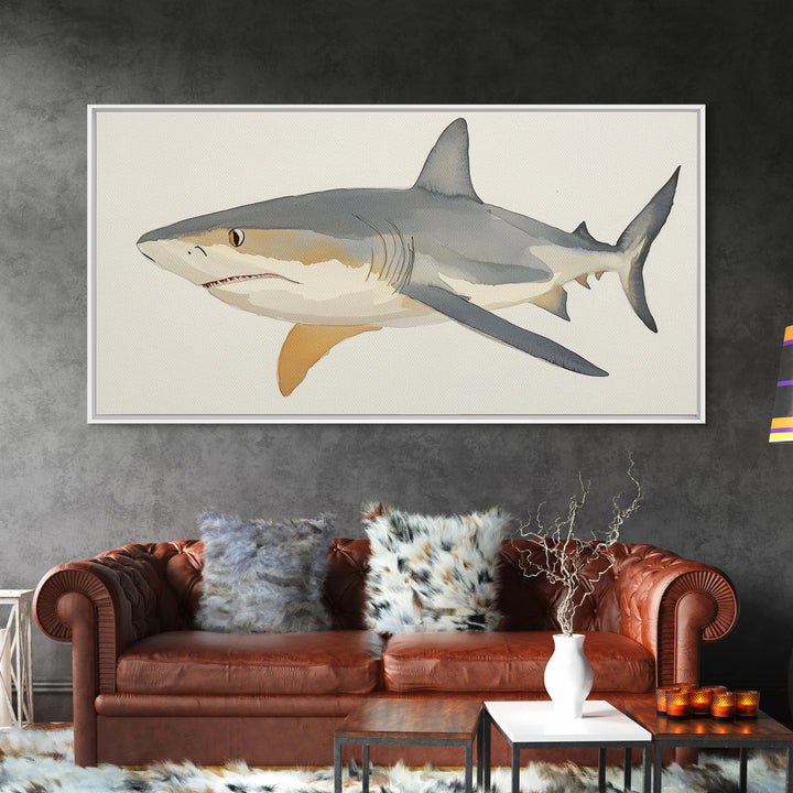 Watercolor Shark Illustration Canvas Print, Coastal Ocean Wall Art, Marine Life Decor, Beach House Gift, Nautical Animal Art