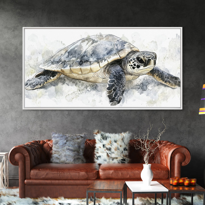 Realistic Sea Turtle Swimming Canvas Print, Coastal Wall Art, Ocean Animal Decor, Beach House Art Print, Gift For Sea Lovers