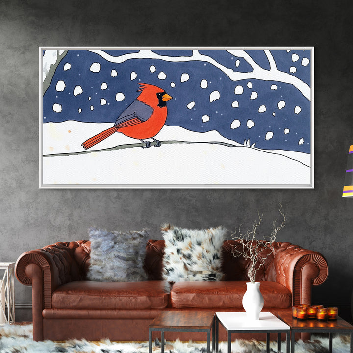 Red Cardinal In Snowy Night Wall Art, Winter Bird Print, Woodland Nursery Decor, Rustic Farmhouse Wall Decor Gift For Her