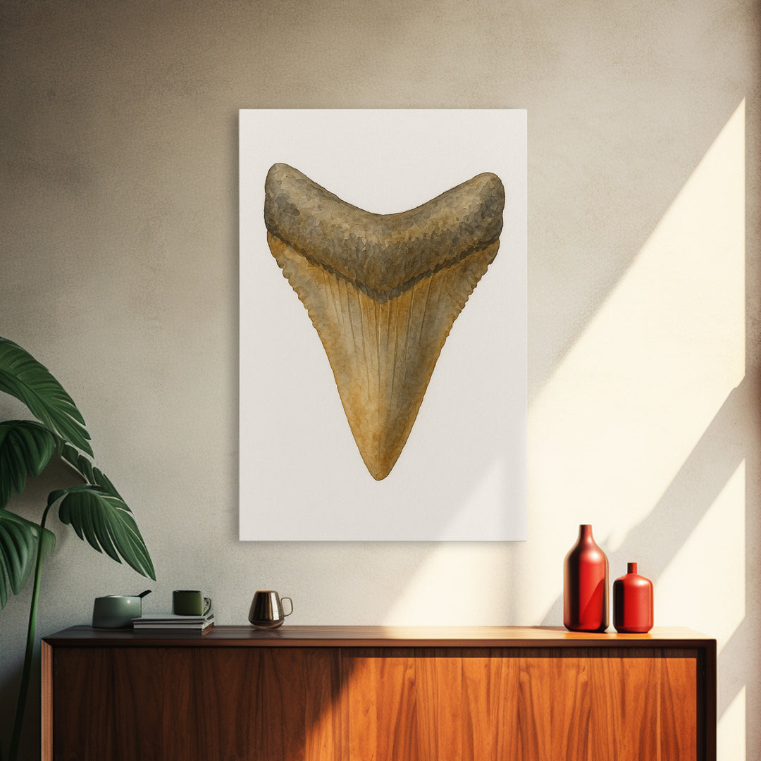 Watercolor Fossil Shark Tooth Wall Art, Nautical Coastal Decor, Ocean Nature Art Print, Beach House Gift, Marine Life Poster