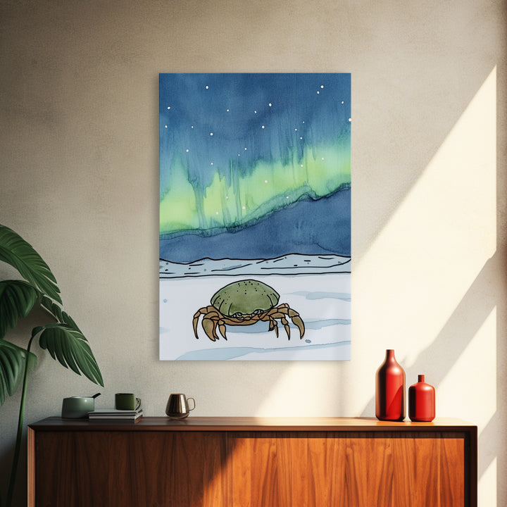 Arctic Crab Under Northern Lights Wall Art, Whimsical Ocean Print, Coastal Nursery Decor, Marine Life Gift, Kids Room Art