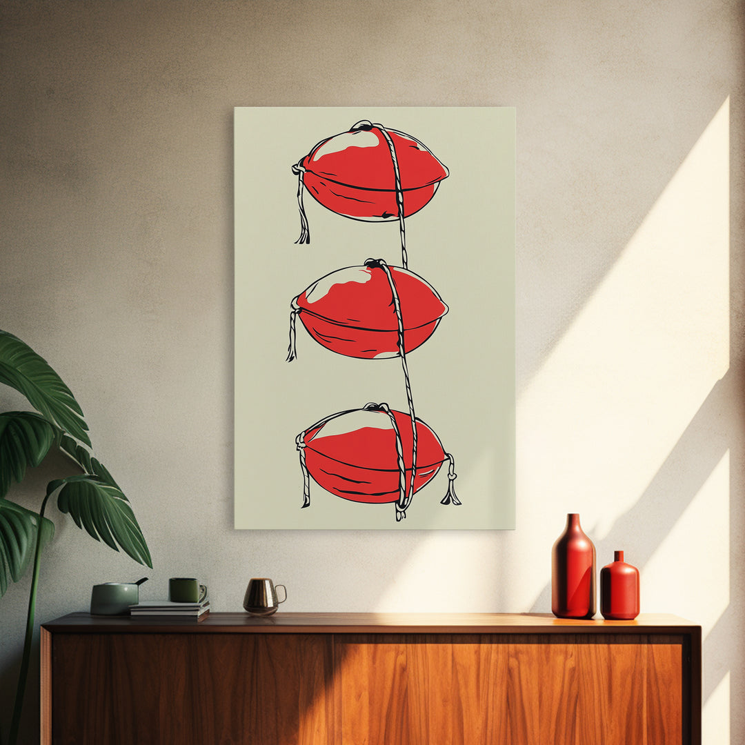 Red Lobster Buoys Wall Art, Nautical Line Drawing Print, Coastal Kitchen Decor, Beach House Wall Decor, Bold Minimal Art