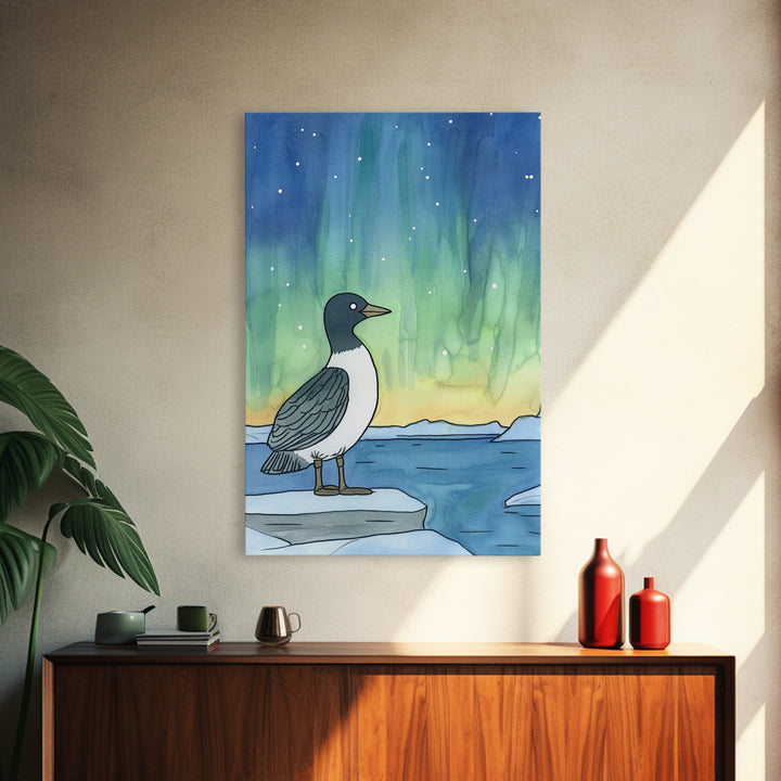 Arctic Bird Under Northern Lights Wall Art, Aurora Landscape Print, Coastal Nursery Decor, Nature Gift For Her Home Decor