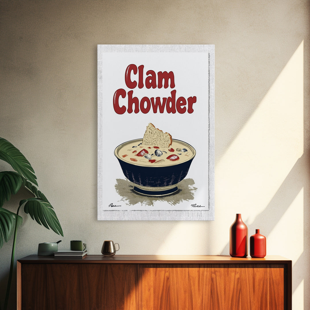 Clam Chowder Bowl Typography Wall Art, Coastal Kitchen Decor, Seafood Poster, Restaurant Wall Decor, Food Lover Gift Idea