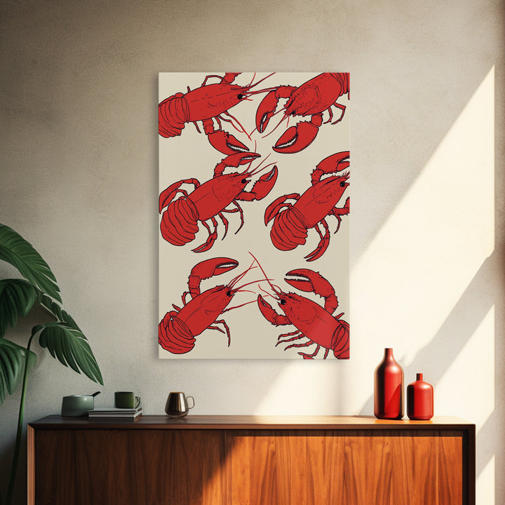 Close Up Red Lobsters Wall Art, Coastal Kitchen Decor, Seafood Print, Nautical Wall Decor, Beach House Dining Room Gift Idea