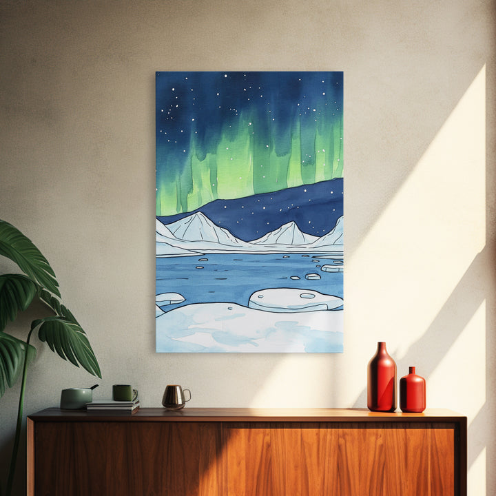 Northern Lights Arctic Landscape Canvas Print, Aurora Borealis Wall Decor, Winter Nature Art Print, Cozy Living Room Decor