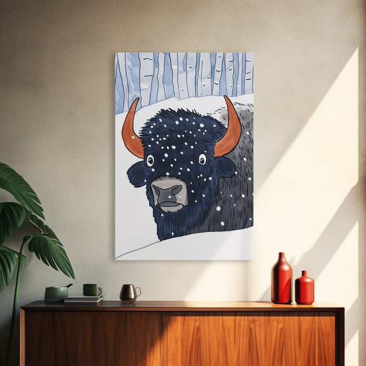 Snowy Bison Portrait Wall Art, Winter Wildlife Print, Rustic Cabin Decor, Animal Wall Decor, Western Nursery Art, Gift For Him