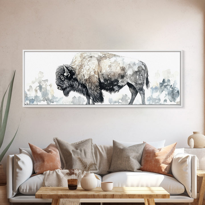 Majestic Bison Watercolor Canvas Print, Rustic Wildlife Wall Art, Western Animal Decor, Nature Inspired Housewarming Gift