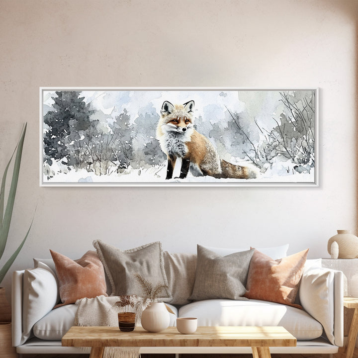 Red Fox In Snowy Forest Framed Canvas Print, Winter Wildlife Wall Art, Woodland Animal Decor, Rustic Nature Gift For Her
